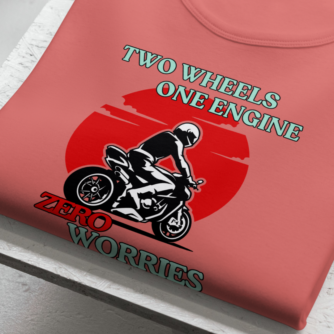 Zero Worries Biker T-shirt (Coral & Petrol Blue)