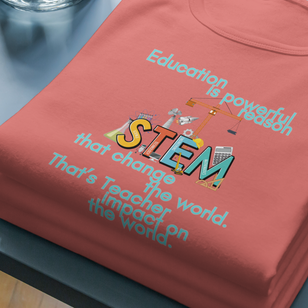 Teacher Build the World T-Shirt (Black & Coral)